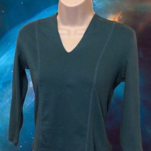 Rafaella Teal Long Sleeve Shirt, Small, 100% Cotton